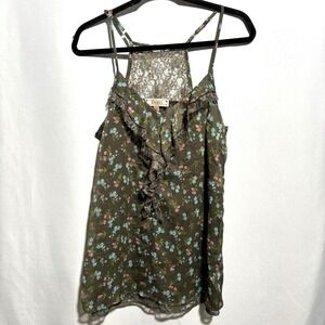 Olive Green Floral Ruffle Lace Fairy Grunge Cami Racerback Tank Top Cottage L‎